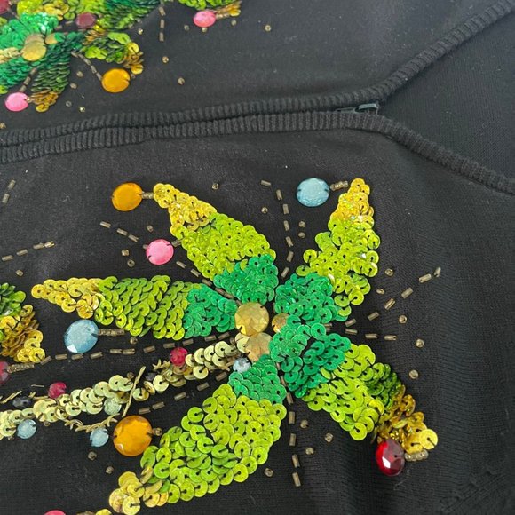 Black Sweater Sequin Palm Trees Size XL - Picture 5 of 9